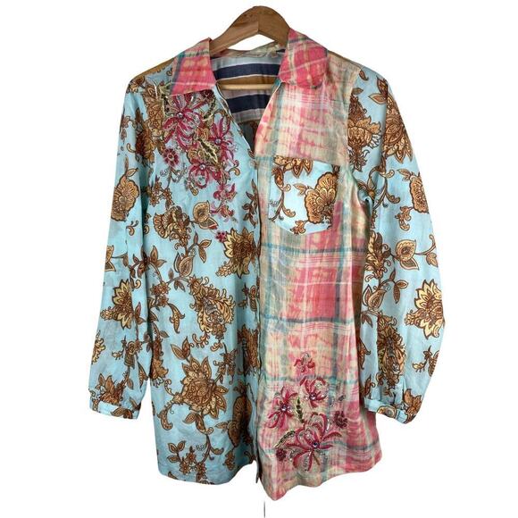 Soft Surroundings Women's S Floral Embellished Patchwork Button Up Shirt - Picture 1 of 9